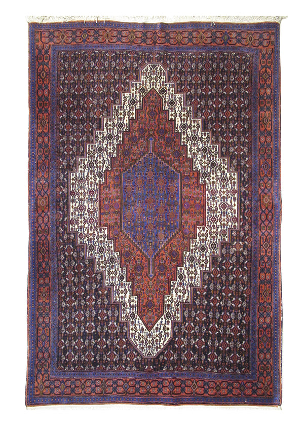 Persian Rug Sanandaj Handmade Area Tribal 4'4"x6'5" (4x6) Blue Red Geometric Design #A27185