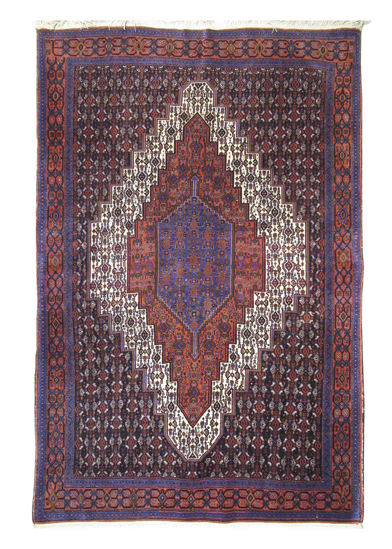 Persian Rug Sanandaj Handmade Area Tribal 4'4"x6'5" (4x6) Blue Red Geometric Design #A27185