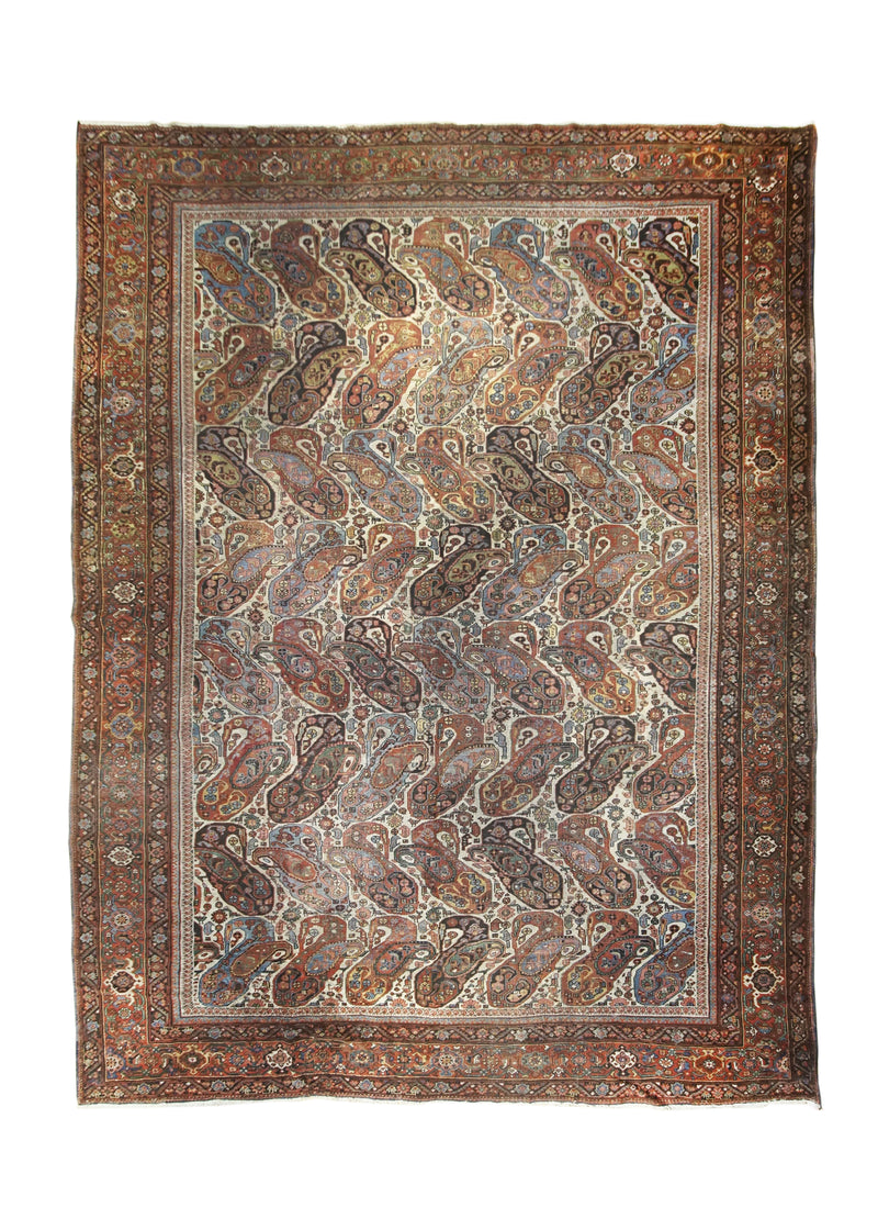 Persian Rug Sultanabad Handmade Area Tribal Antique 13'0"x17'7" (13x18) Whites/Beige Red Paisley/Boteh Design #A27265