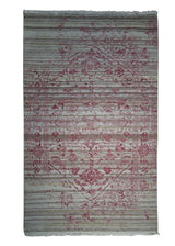 Oriental Rug Indian Handmade Area Modern 3'0"x4'11" (3x5) Whites/Beige Red Erased Floral Abstract Design #A27287