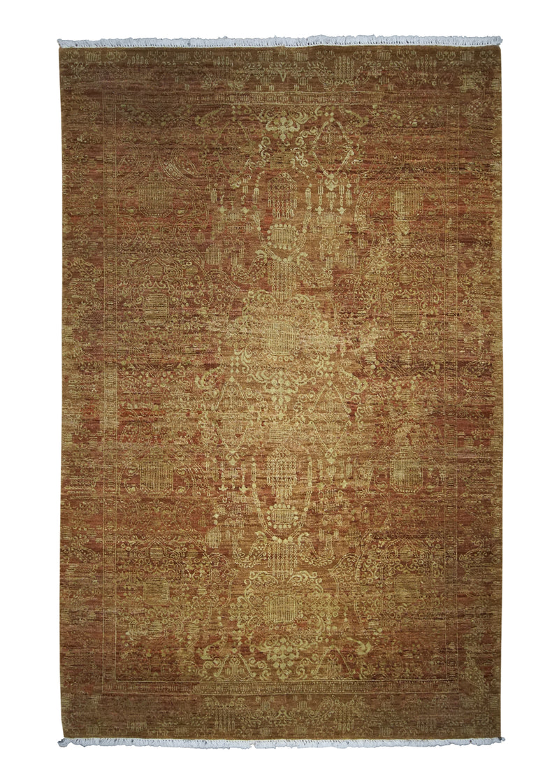 Oriental Rug Indian Handmade Area Transitional 4'1"x6'5" (4x6) Orange Red Floral Design #A27299
