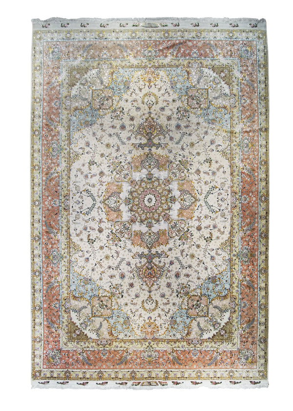 Persian Rug Tabriz Handmade Area Traditional 11'3"x17'2" (11x17) Whites/Beige Pink Floral Naghsh Design #A27314