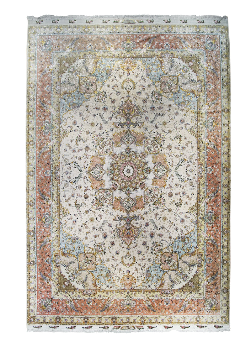 Persian Rug Tabriz Handmade Area Traditional 11'3"x17'2" (11x17) Whites/Beige Pink Floral Naghsh Design #A27314