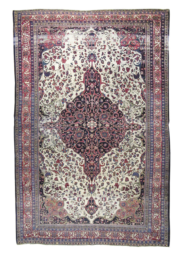 Persian Rug Sarouk Handmade Area Traditional Antique 7'0"x10'3" (7x10) Whites/Beige Red Floral Design #A27319