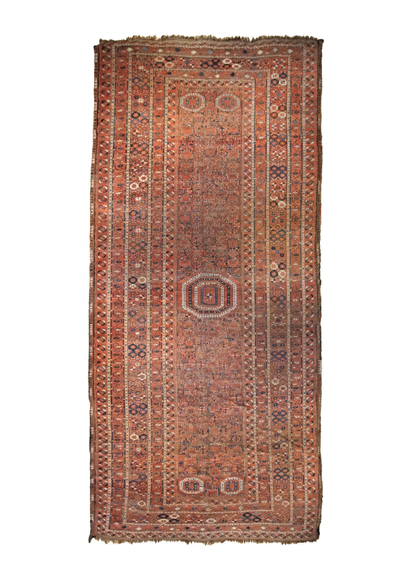 Oriental Rug Afghan Handmade Area Antique Traditional 7'10"x17'0" (8x17) Brown Red Geometric Bokhara Elephant Foot Design #A27323