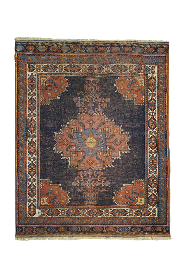 Persian Rug Afshar Handmade Area Tribal Antique 4'0"x4'11" (4x5) Blue Red Open Field Design #A27340