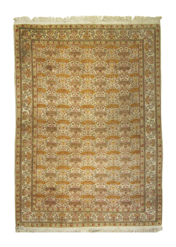 Oriental Rug Kashmiri Handmade Area Traditional 5'2"x7'3" (5x7) Whites/Beige Orange Floral Design #A27368