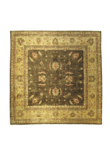 Oriental Rug Pakistani Handmade Square Transitional 6'4"x6'4" (6x6) Brown Whites/Beige Antique Washed Oushak Floral Design #A27422