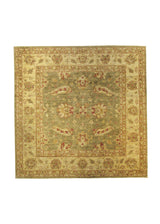 Oriental Rug Pakistani Handmade Square Transitional 6'6"x6'7" (7x7) Green Whites/Beige Antique Washed Oushak Floral Design #A27423