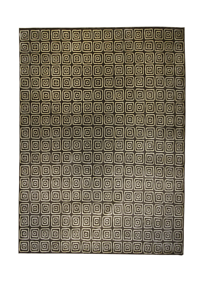 Oriental Rug Indian Handmade Area Modern 10'2"x13'9" (10x14) Brown Whites/Beige Geometric Abstract Design #A27463