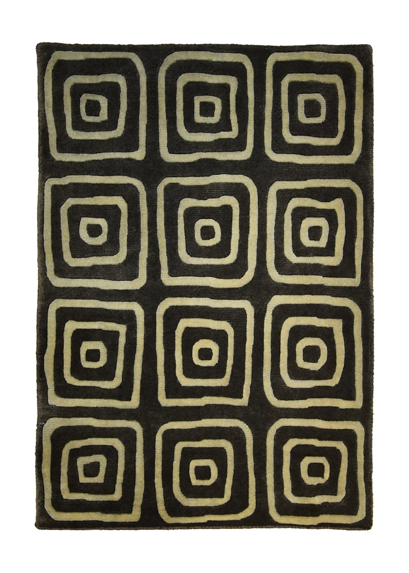 Oriental Rug Indian Handmade Area Modern 2'0"x3'0" (2x3) Brown Whites/Beige Geometric Abstract Design #A27466