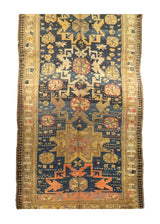 Caucasian Rug Shirvan Handmade Area Tribal Antique 7'0"x13'4" (7x13) Blue Whites/Beige Geometric Design #A27479