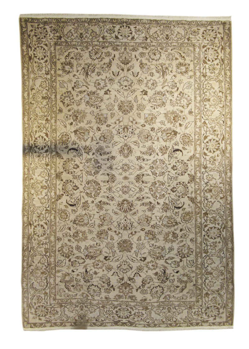 Persian Rug Kashan Handmade Area Traditional 4'11"x7'2" (5x7) Whites/Beige Brown Floral Oushak Design #A27481