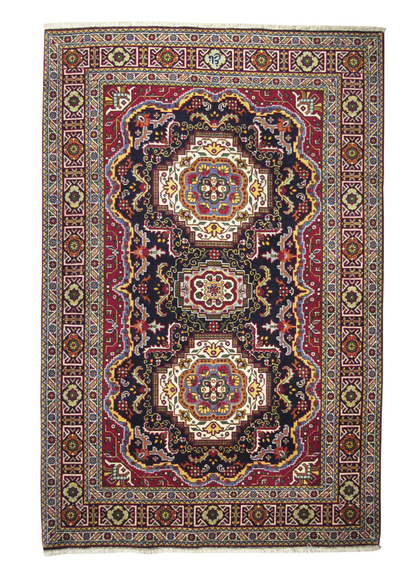 Persian Rug Tabriz Handmade Area Traditional 4'5"x6'9" (4x7) Blue Red Geometric Design #A27488