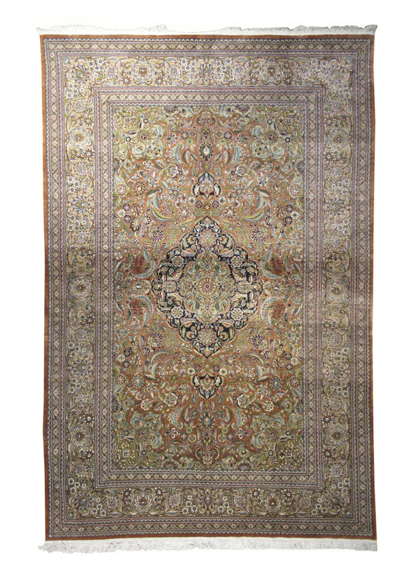 Oriental Rug Chinese Handmade Area Traditional 6'0"x9'0" (6x9) Orange Green Qum Floral Design #A27494