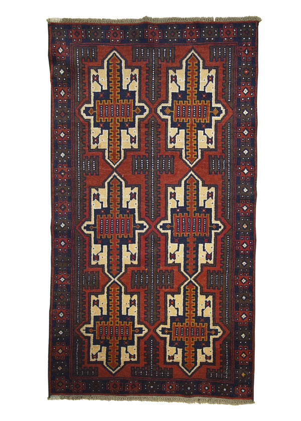 Oriental Rug Afghan Handmade Area Tribal 3'4"x6'1" (3x6) Red Blue Geometric Design #A27508
