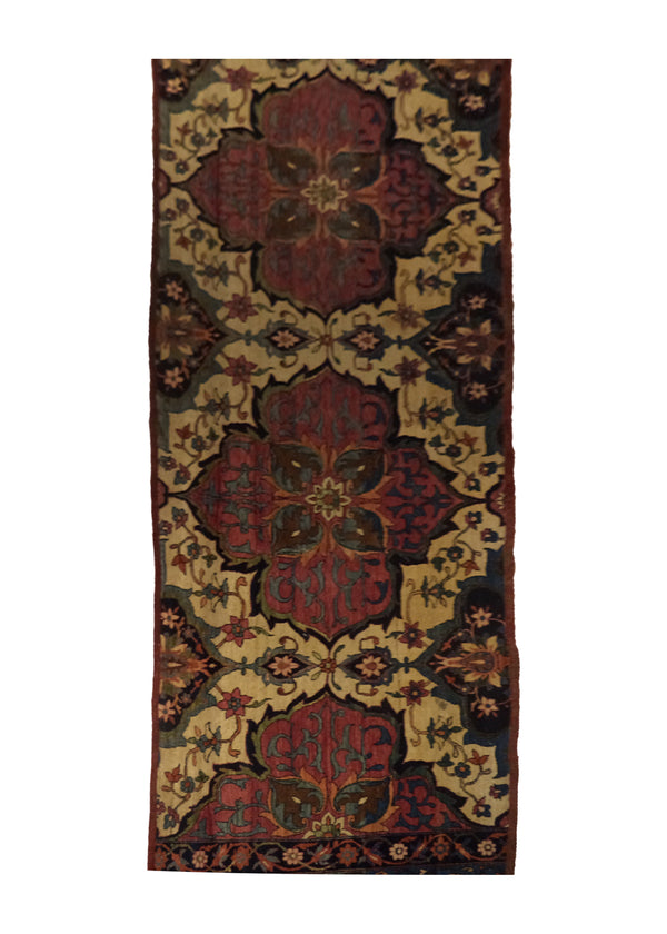 Persian Rug Lavar Kerman Handmade Runner Traditional Antique 3'11"x15'6" (4x16) Whites/Beige Pink Floral Design #A27539
