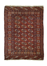 Oriental Rug Turkmen Handmade Area Tribal Antique 3'7"x5'2" (4x5) Red Tekke Geometric Elephant Foot Bokhara Design #A27547
