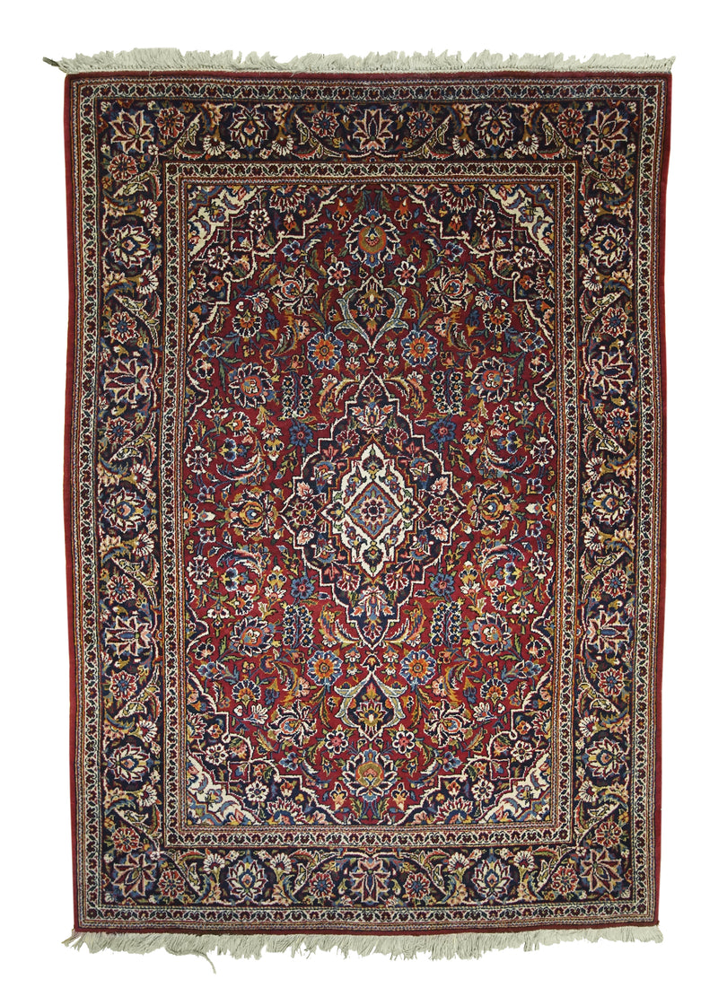 Persian Rug Kashan Handmade Area Traditional Antique 3'5"x5'2" (3x5) Red Floral Toranj Mehrab Design #A27551