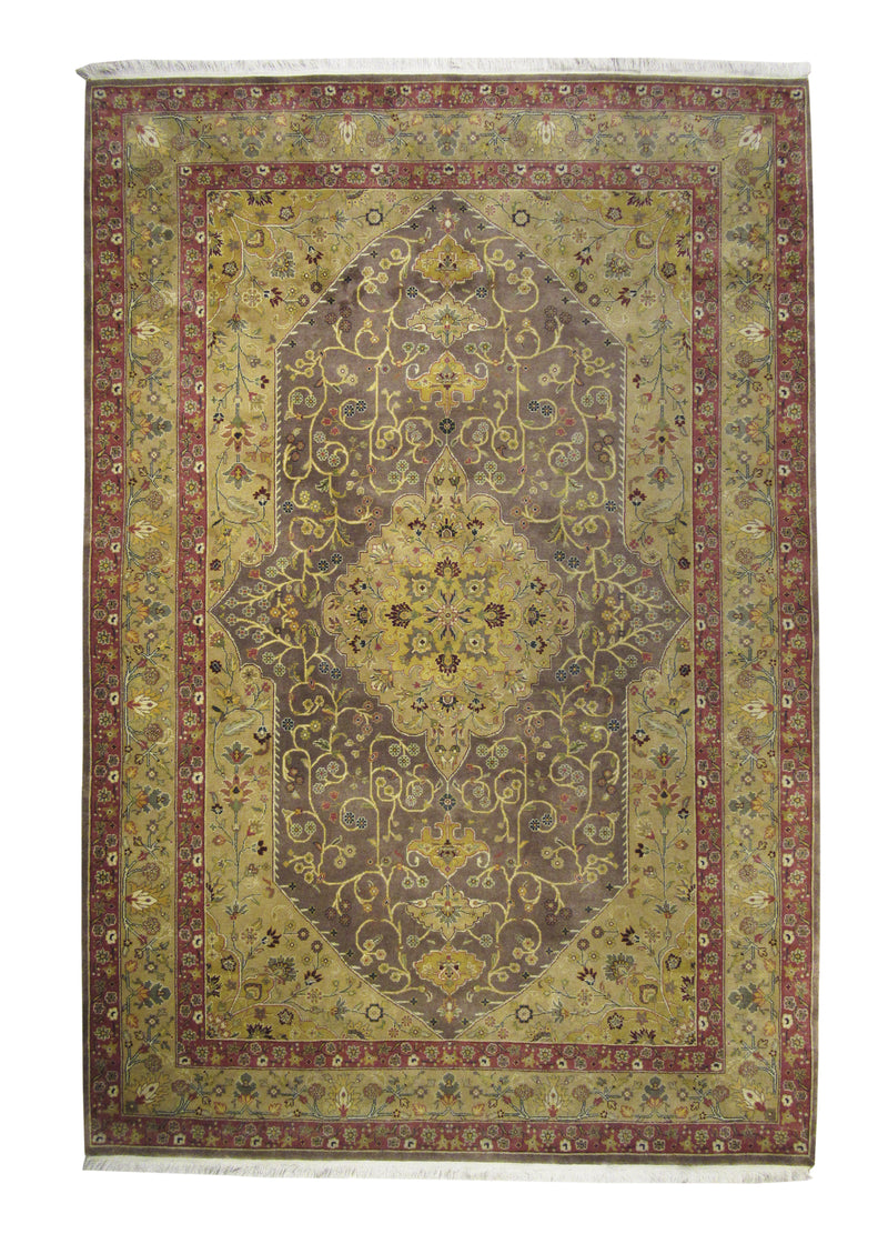 Oriental Rug Indian Handmade Area Transitional 6'1"x9'0" (6x9) Brown Yellow/Gold Tea Washed Floral Design #A27559