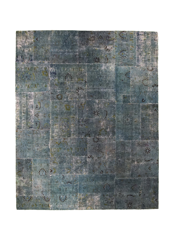 Persian Rug Handmade Area Vintage Antique 8'0"x10'1" (8x10) Blue Patchwork Geometric Design #A27562