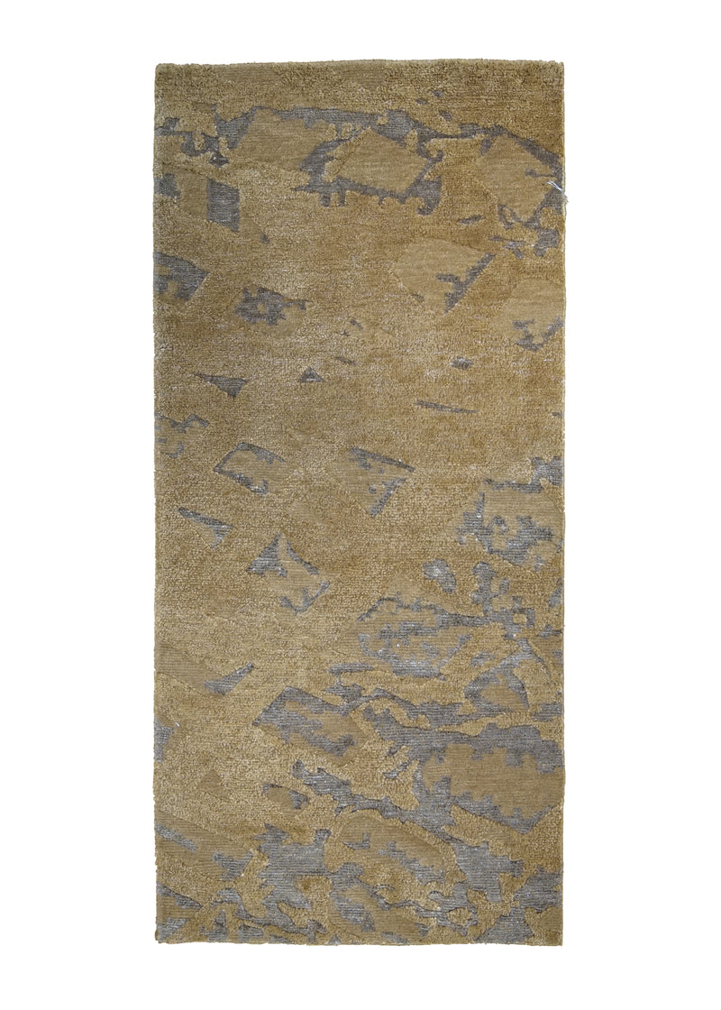 Oriental Rug Indian Handmade Area Modern 1'10"x4'0" (2x4) Whites/Beige Gray Stripes Abstract Design #A27601