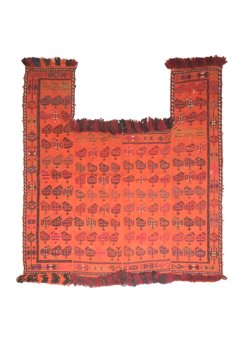 Persian Rug Ghashghaei Handmade Saddle Tribal 4'1"x4'3" (4x4) Orange Saddle Blanket Kilim Paisley/Boteh Design #A27613