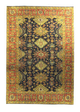 Oriental Rug Indian Handmade Area Transitional 4'10"x6'10" (5x7) Black Red Yellow/Gold Floral Design #A27627