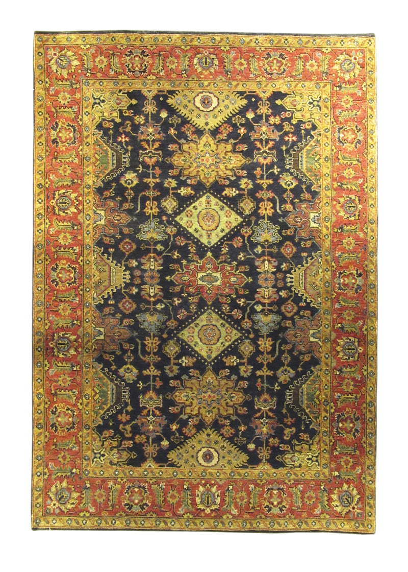 Oriental Rug Indian Handmade Area Transitional 4'10"x6'10" (5x7) Black Red Yellow/Gold Floral Design #A27627
