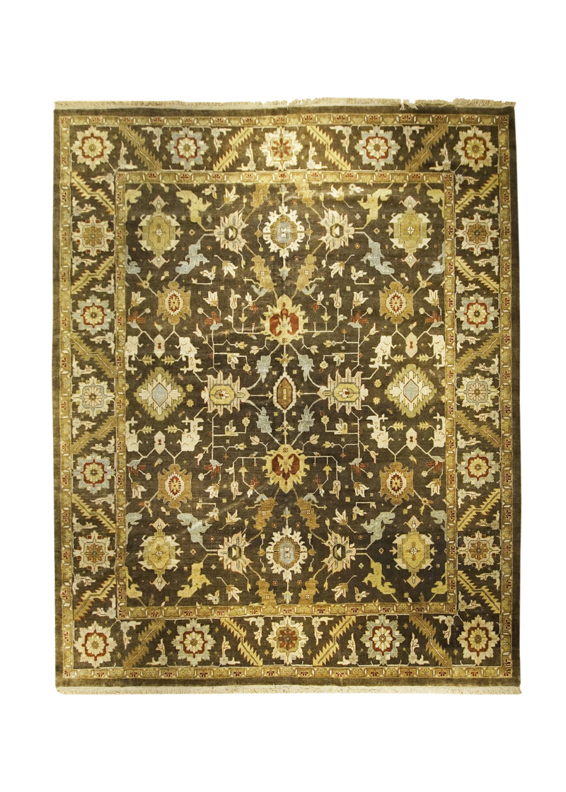 Oriental Rug Indian Handmade Area Transitional 12'2"x15'0" (12x15) Brown Yellow/Gold Floral Oushak Design #A27628