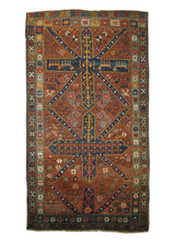 Caucasian Rug Shirvan Handmade Area Tribal Antique 3'7"x6'5" (4x6) Red Blue Orange Geometric Design #A27630