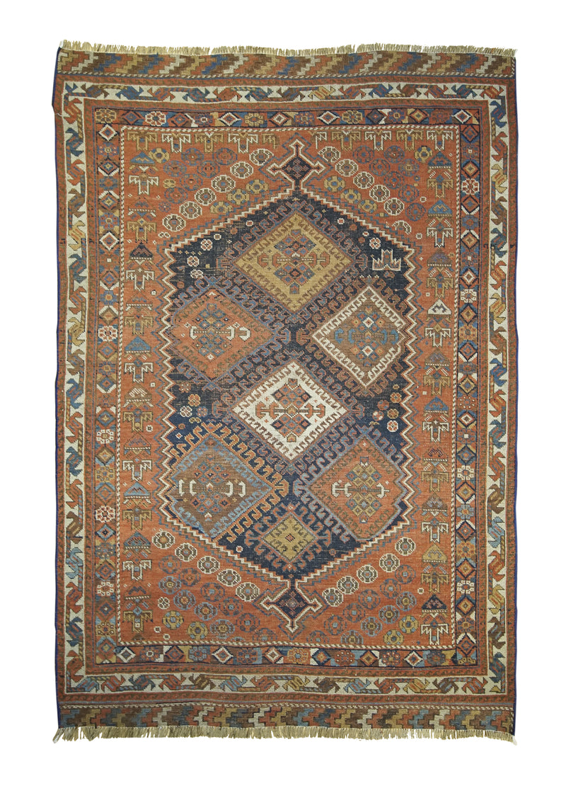 Persian Rug Afshar Handmade Area Tribal Antique 4'0"x6'0" (4x6) Blue Red Geometric Design #A27632