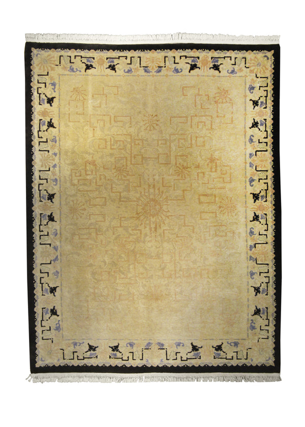 Oriental Rug Chinese Handmade Area Traditional Antique 8'2"x10'7" (8x11) Whites/Beige Black Blue Peking Symbol Design #A27670