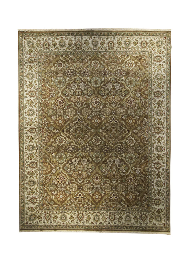 Oriental Rug Indian Handmade Area Transitional 8'1"x10'3" (8x10) Brown Green Tea Washed Oushak Floral Design #A27711