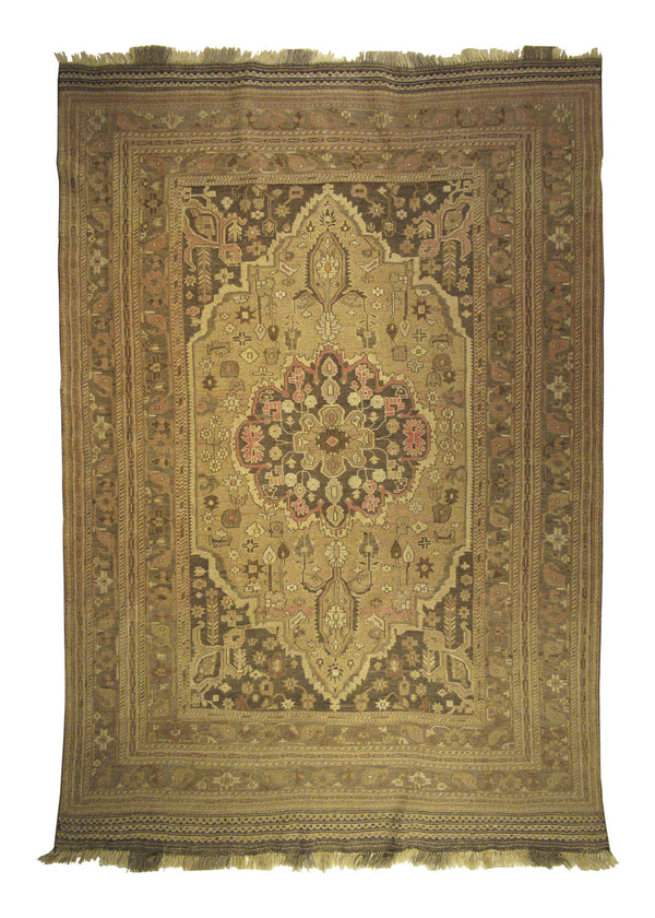 Oriental Rug Afghan Handmade Area Tribal 5'6"x8'3" (6x8) Yellow/Gold Brown Soumak Floral Design #A27742