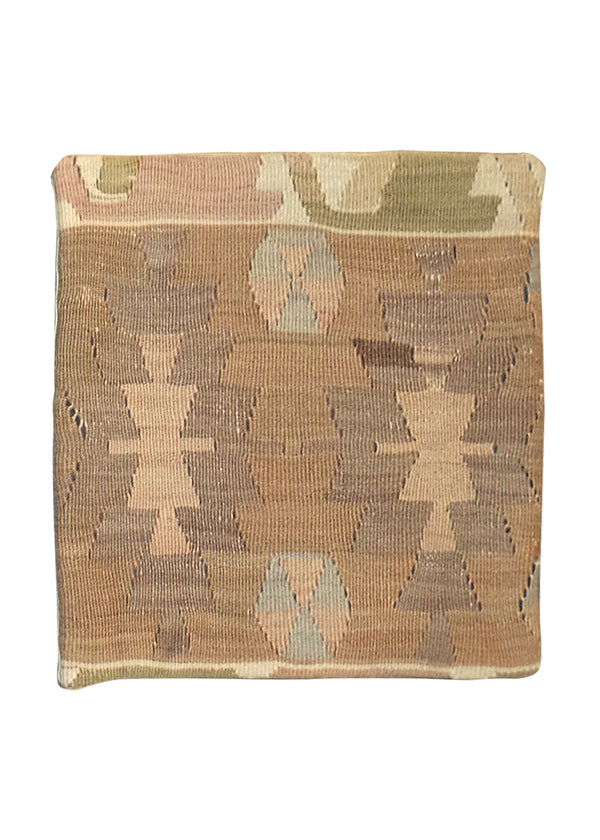 Oriental Rug Turkish Handmade Pillow Tribal 1'2"x1'3" (1x1) Multi-color Whites/Beige Geometric Design #A27761