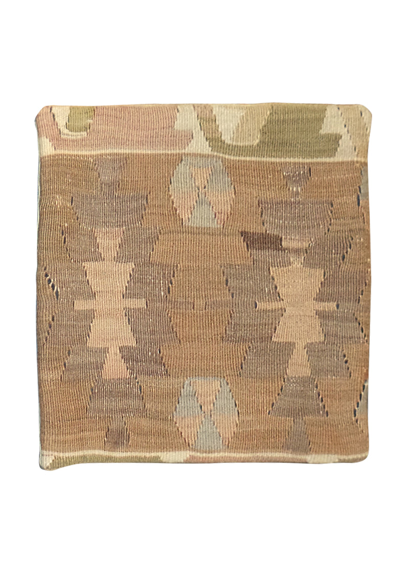 Oriental Rug Turkish Handmade Pillow Tribal 1'2"x1'3" (1x1) Multi-color Whites/Beige Geometric Design #A27761