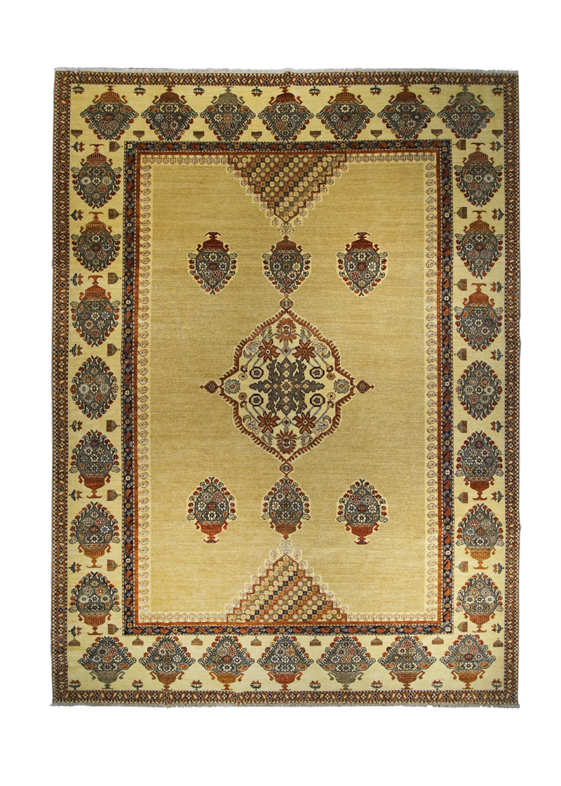 Oriental Rug Pakistani Handmade Area Transitional Tribal 9'2"x12'1" (9x12) Yellow/Gold Malayer Floral Design #A27767