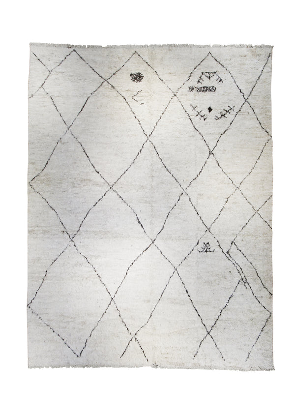 Oriental Rug Pakistani Handmade Area Modern Shag 12'1"x15'2" (12x15) Whites/Beige Brown Benie Ourain Geometric Design #A27785
