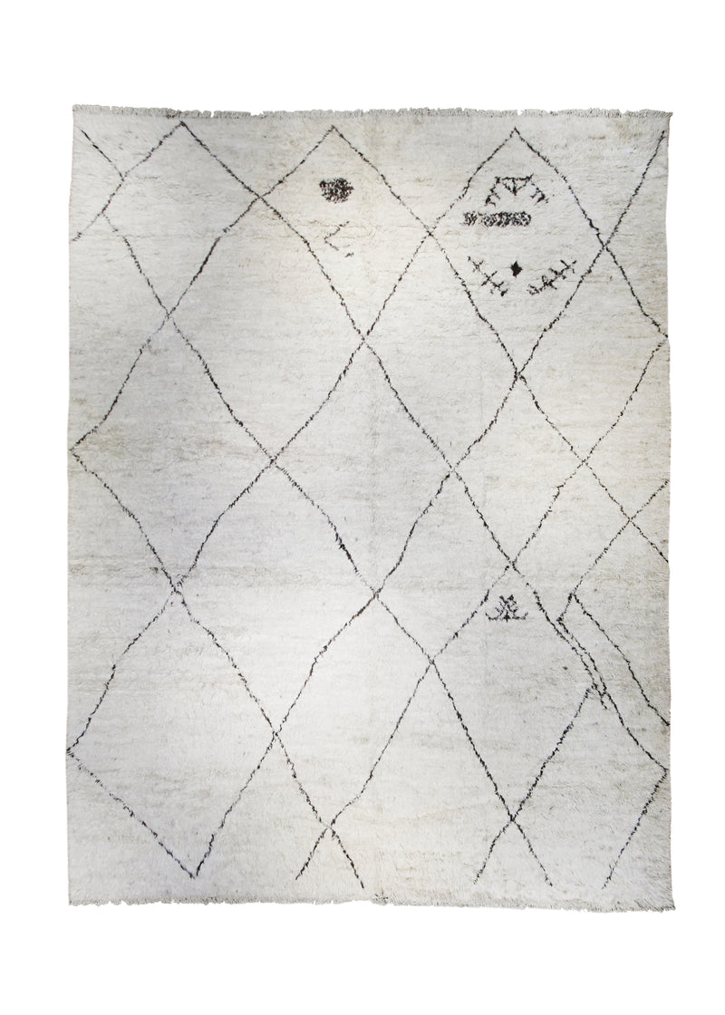 Oriental Rug Pakistani Handmade Area Modern Shag 12'1"x15'2" (12x15) Whites/Beige Brown Benie Ourain Geometric Design #A27785