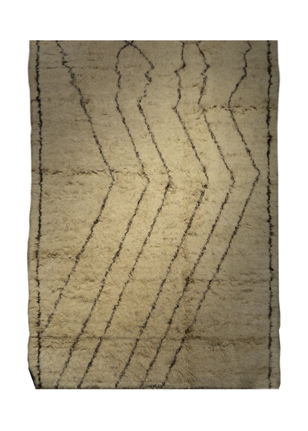 Oriental Rug Pakistani Handmade Area Modern Shag 6'1"x9'4" (6x9) Whites/Beige Brown Benie Ourain Geometric Design #A27815