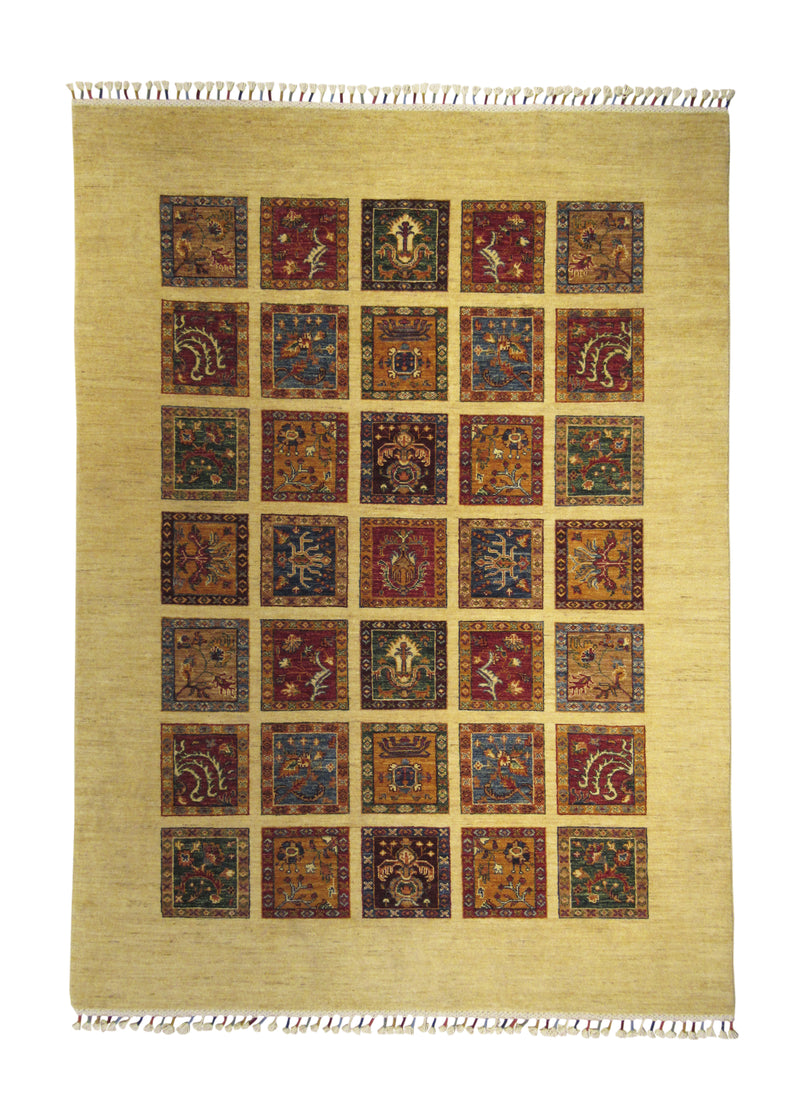 Oriental Rug Pakistani Handmade Area Tribal 5'7"x7'8" (6x8) Multi-color Whites/Beige Shawl Geometric Design #A27832