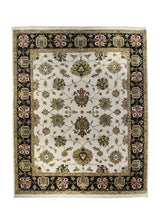 Oriental Rug Indian Handmade Area Transitional 7'11"x9'9" (8x10) Whites/Beige Black Floral Oushak Design #A27845