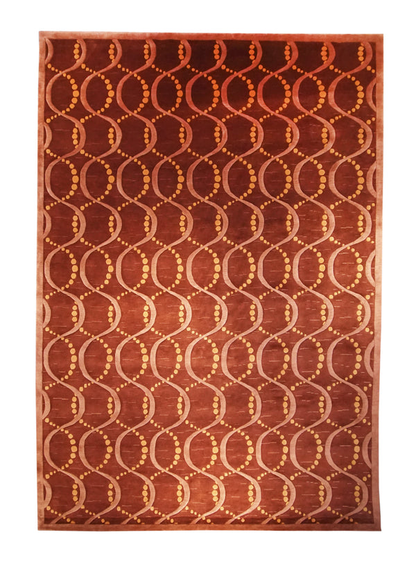 Oriental Rug Nepalese Handmade Area Modern 8'11"x12'11" (9x13) Red Geometric Design #A27851