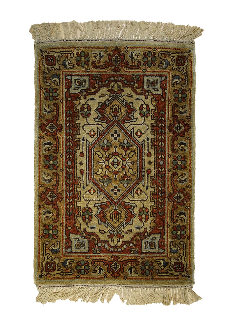 Oriental Rug Indian Handmade Area Transitional Tribal 2'0"x3'0" (2x3) Yellow/Gold Orange Geometric Heriz Design #A27879
