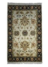 Oriental Rug Indian Handmade Area Transitional 3'0"x5'0" (3x5) Whites/Beige Black Floral Design #A27885