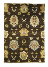Oriental Rug Indian Handmade Area Transitional 3'11"x5'9" (4x6) Brown Yellow/Gold Floral Oushak Design #A27900