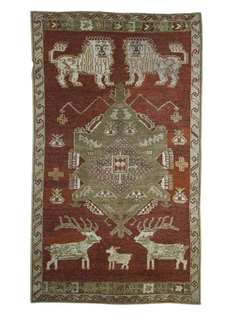Oriental Rug Turkish Handmade Area Tribal 3'2"x5'4" (3x5) Red Floral Design #A27994