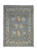 Oriental Rug Turkish Handmade Area Transitional Tribal 2'0"x2'9" (2x3) Blue Whites/Beige Oushak Floral Design #A28000