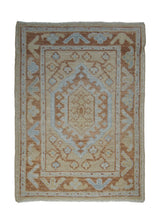 Oriental Rug Turkish Handmade Area Transitional Tribal 2'0"x2'10" (2x3) Orange Whites/Beige Oushak Floral Design #A28007